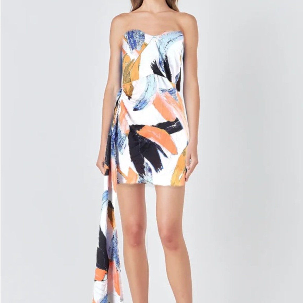 PrettyLittleThing Asymmetrical Blue and Orange Cocktail Mini Dress